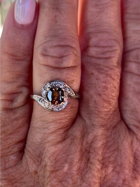 Brown Cushion-Cut Halo Ring with Pavé Accents - Women Jewelry